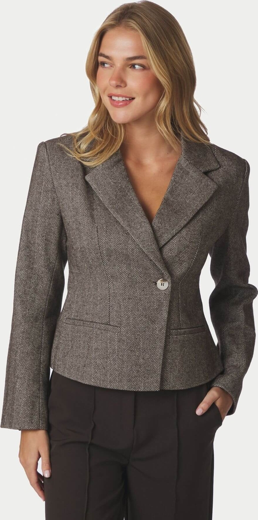 valia herringbone s blazer - dark brown