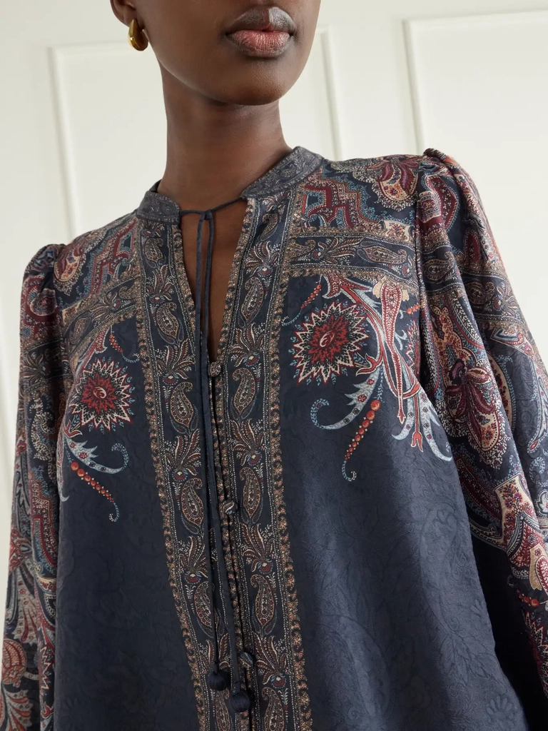 sea hyacinth tie-detailed printed chiffon blouse