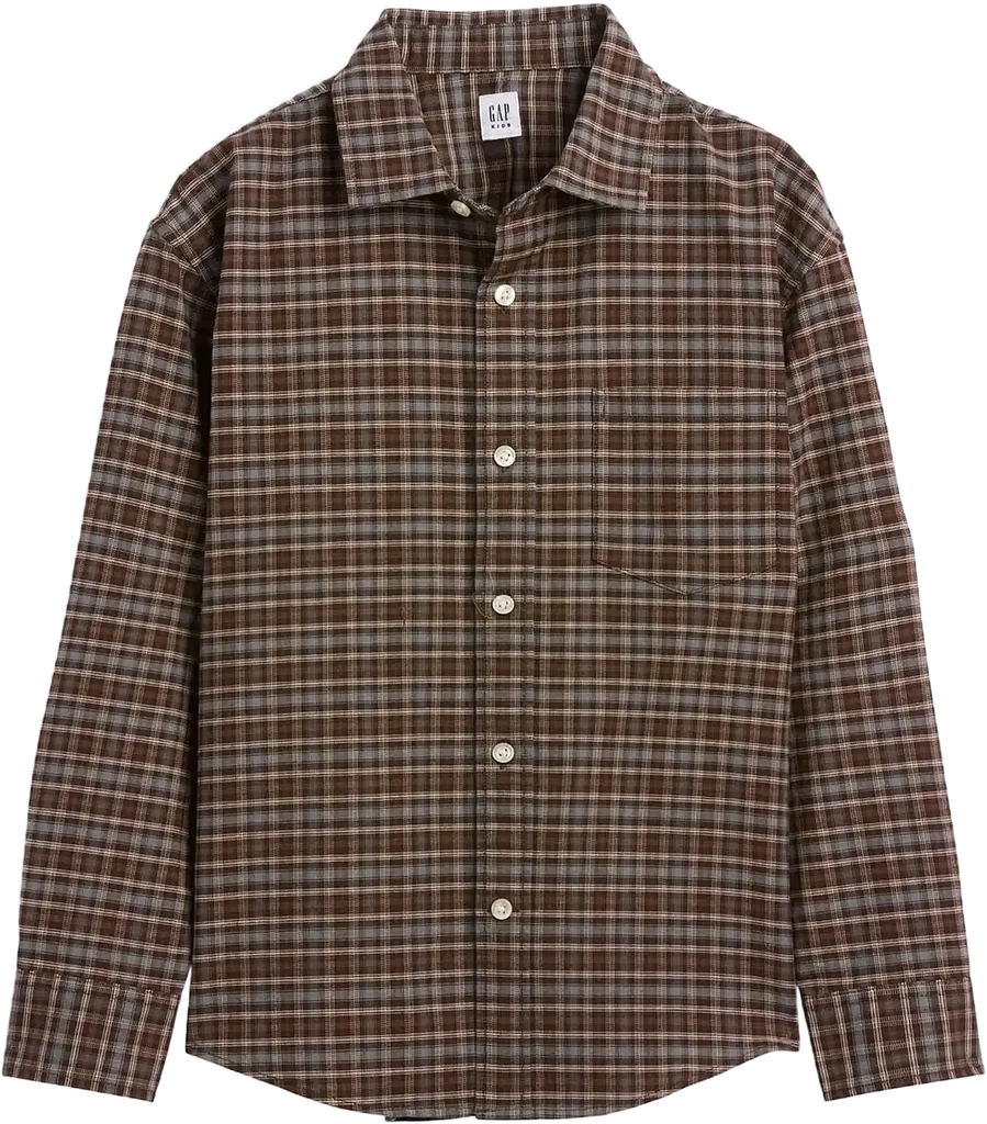 GAP Relaxed Long-Sleeved Oxford Shirt From The Gap Collection - BROWN PLAID - 164/176