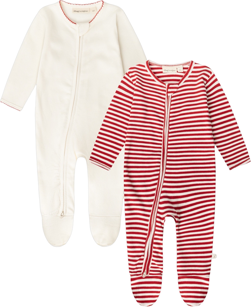 That´s Mine Jona Onesie 2pak Str 50cm - 0M - Red Stripe Badetøj Bomuld hos Magasin