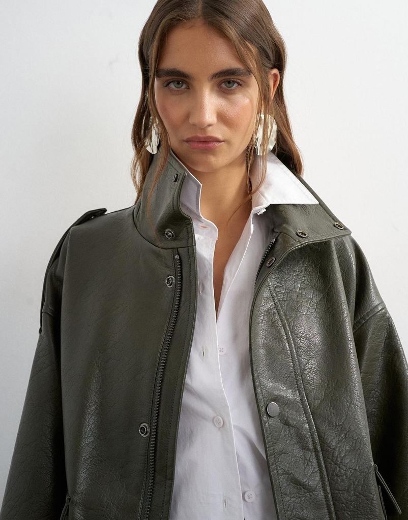 Topshop Tstoma Coated Bomber OTW Kvinde Green Bee Overgangsjakker Str M - Bomuld hos Magasin