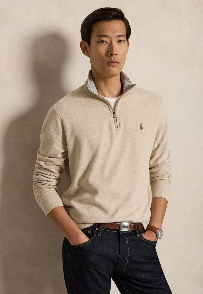 polo ralph laurenluxury jersey quarter-zip pullover - sweatshirt - expedition dune heather