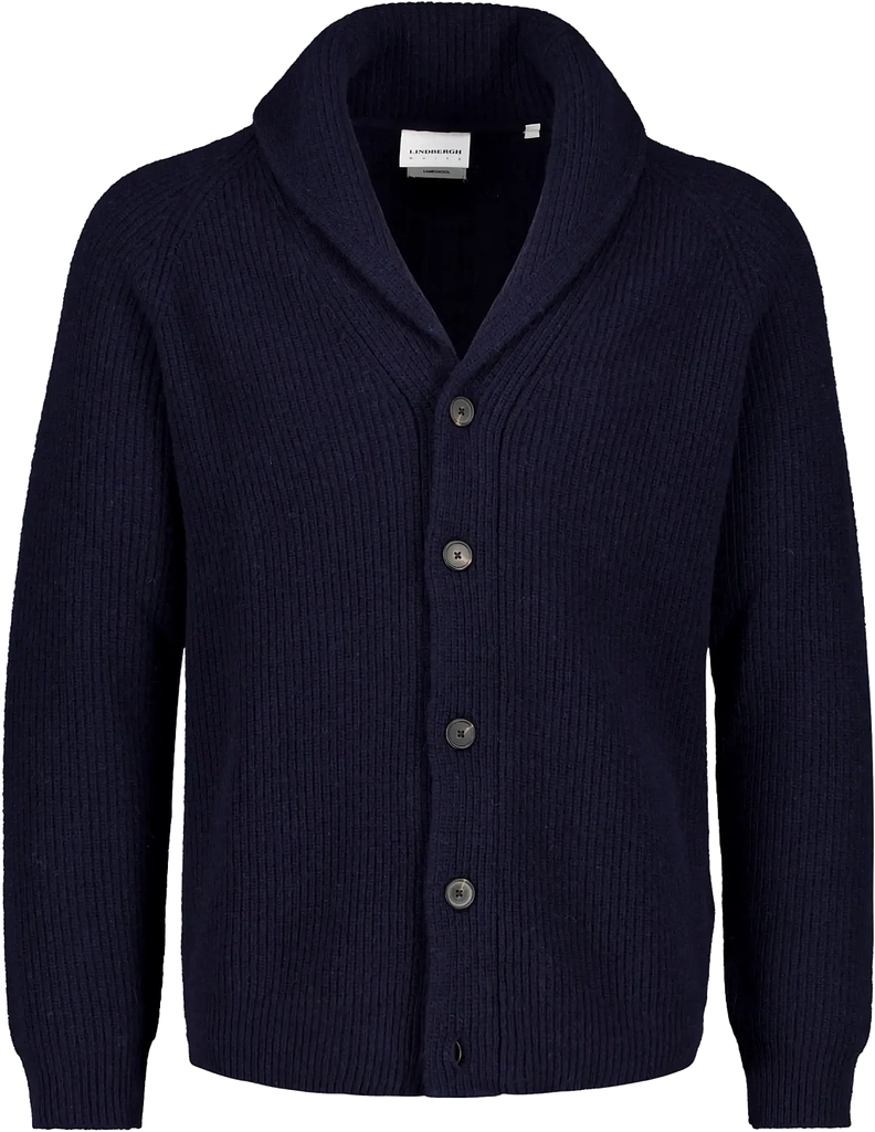Lindbergh Lambswool Shawlcollar Cardigan - NAVY - L