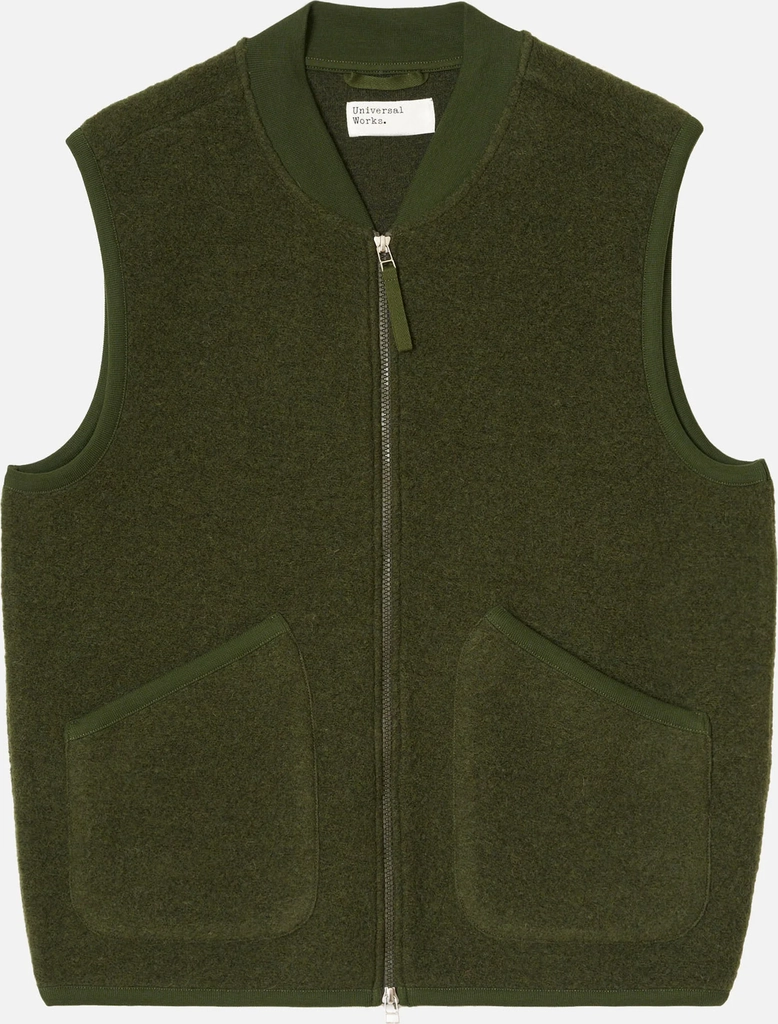olive wool fleece zip waistcoat