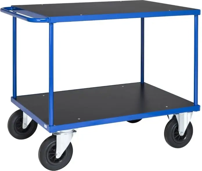 bordvogn med 2 hylder, blå, 1100 x 600 mm, 2 faste 2 drejbare