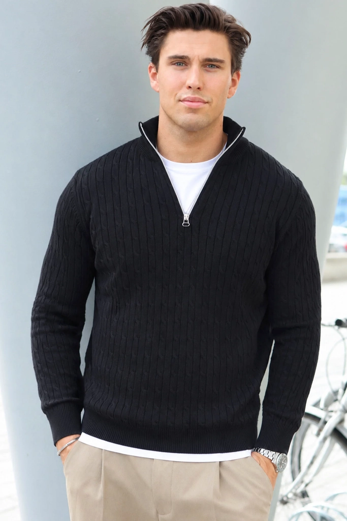 Kronstadt Cable Half Zip Knit - Black