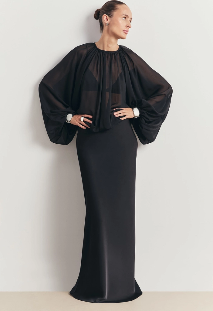 sheer chiffon volume sleeve blouse