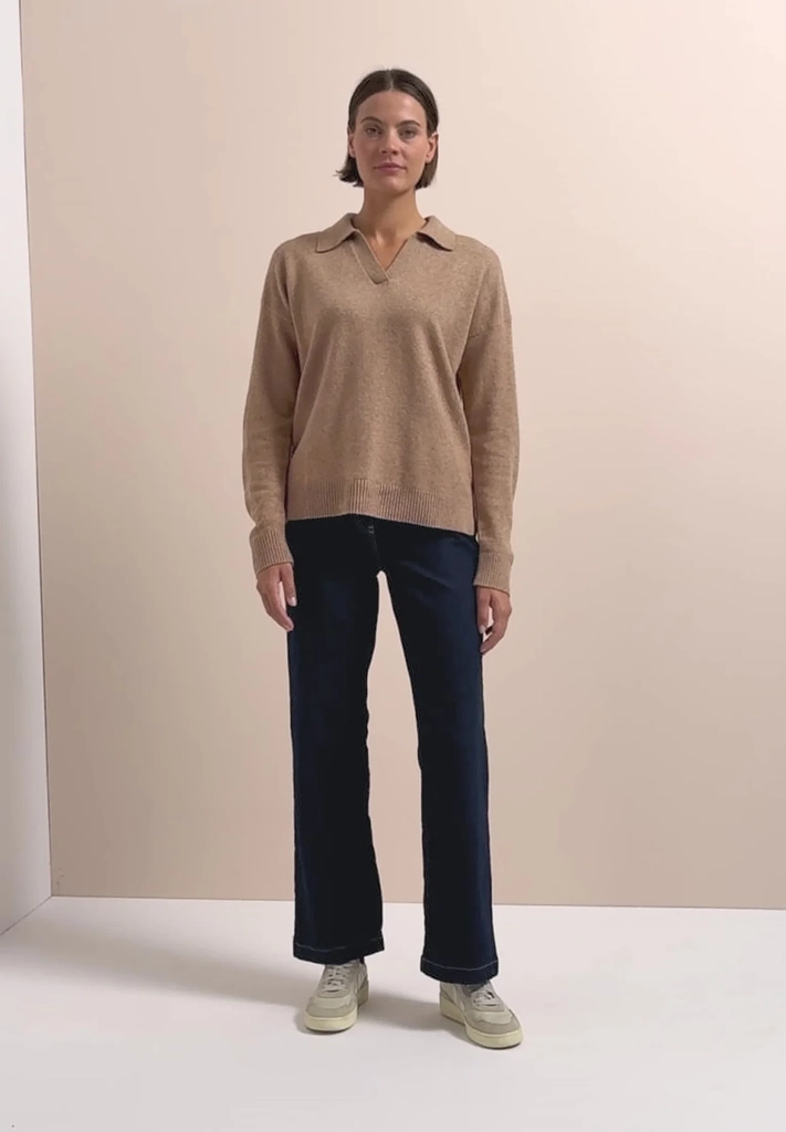 cecillangarm pullover mit polokragen - striktrøje - creamy mocha melange