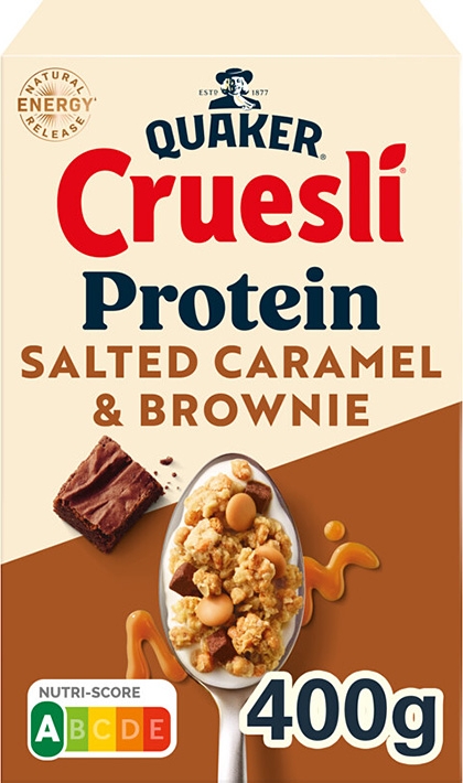 quaker cruesli protein saltet karamel & brownie 400g