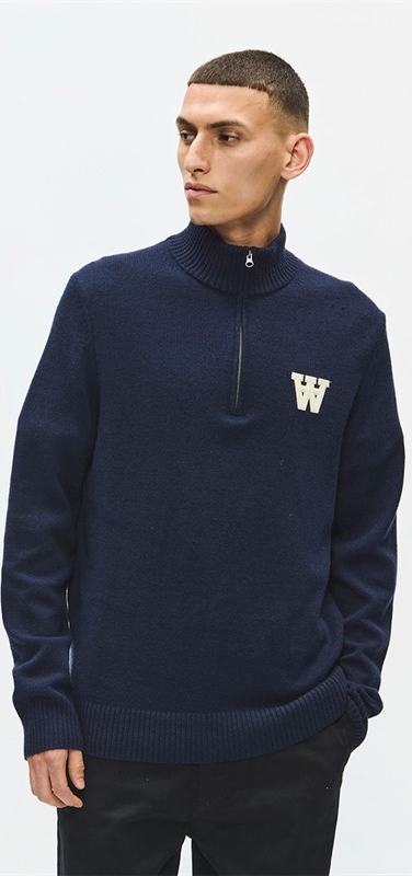 Wood Wood Wwtay Half Zipper Strikket Sweater - Navy