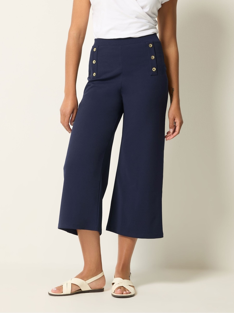 M&Co Blue Military Button Cropped Trousers