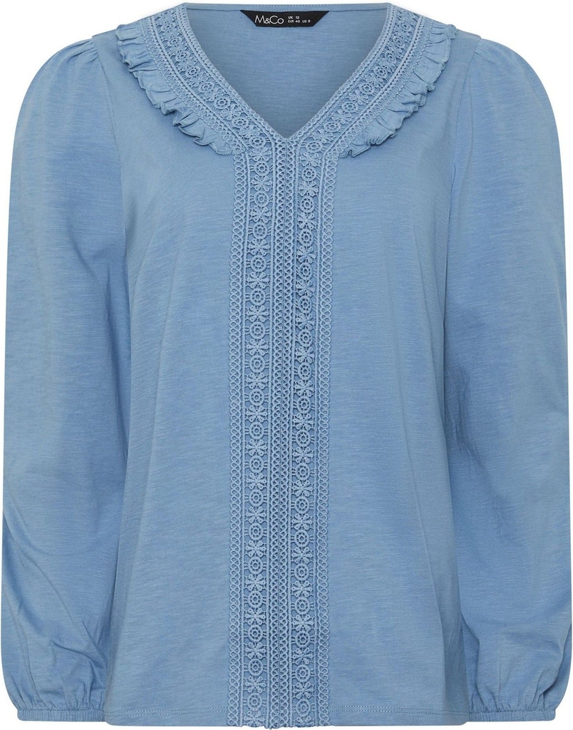 M&Co Blue Frill Detail Trim Top