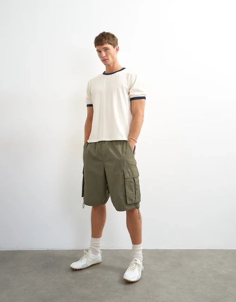 Topman Classic Fit Crop Ringer T-Shirt - Ecru White
