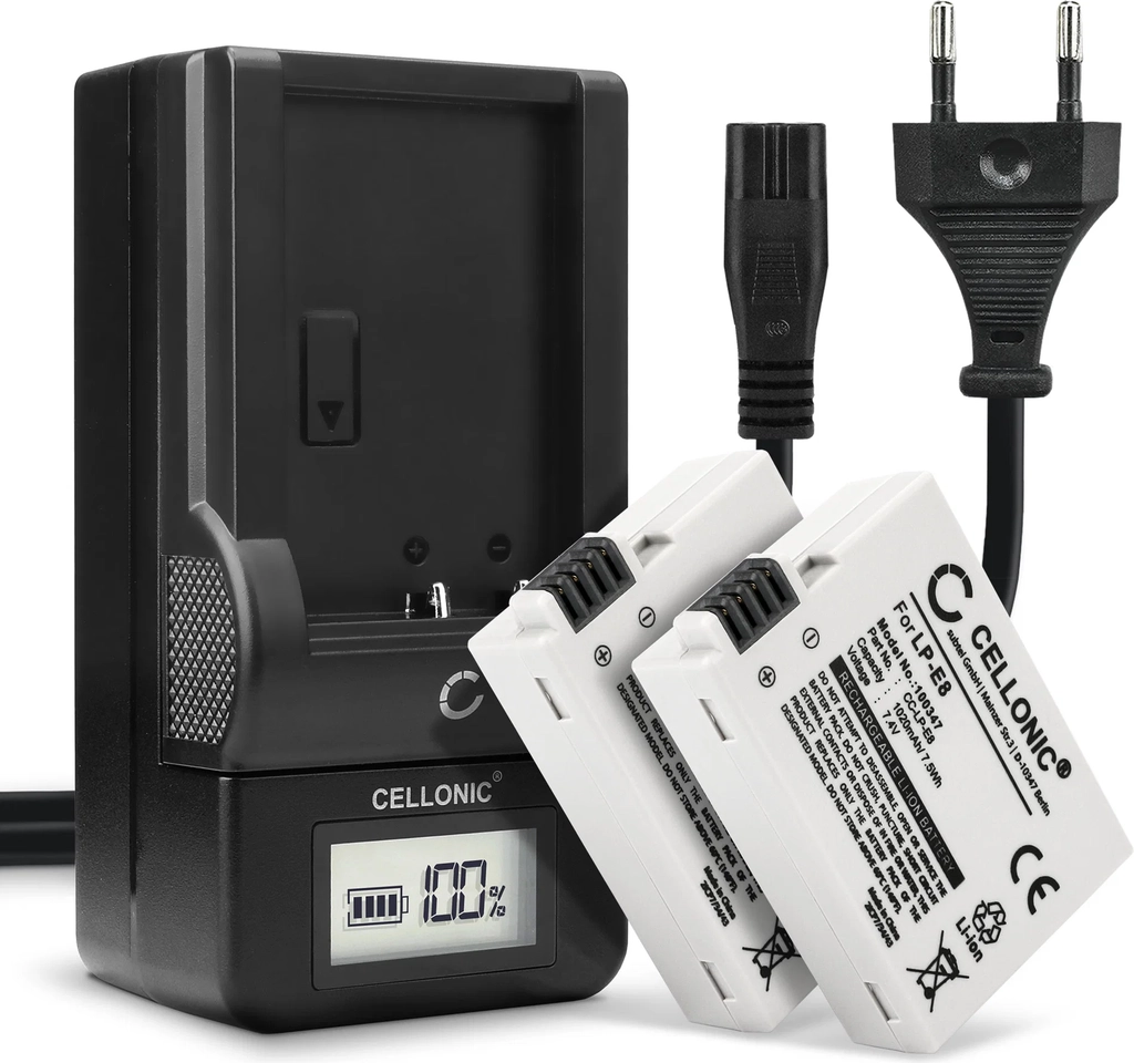 2x canon eos 600d batteri 1020mah + oplader til cellonic
