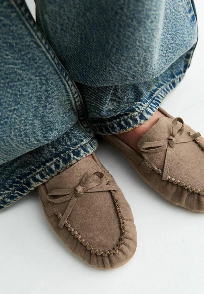 new looklight   bow detail moccasin loafers - mokkasiner - light brown