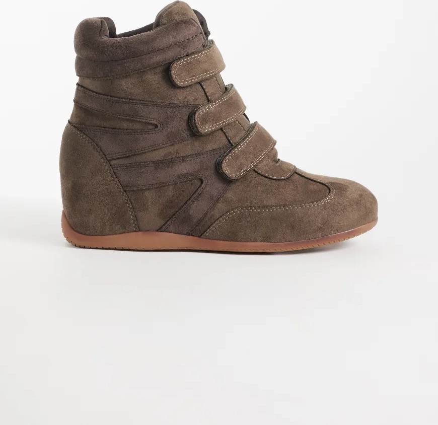 Public Desire Carmina Wedge Sneakers Taupe Suedette Neutral
