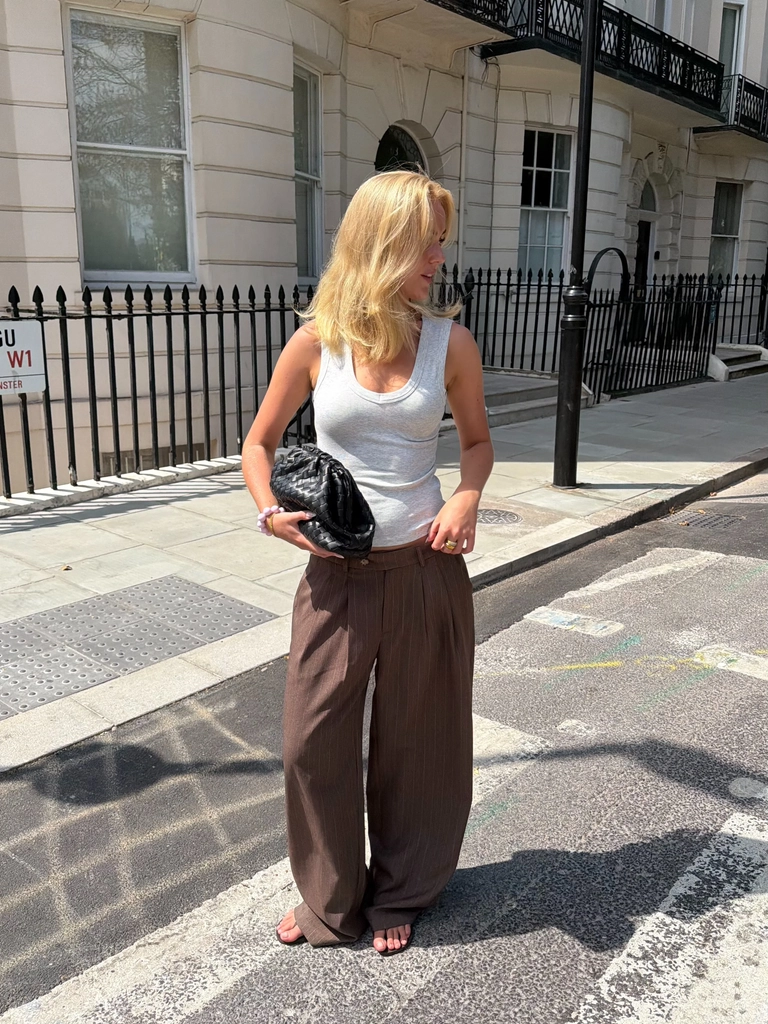 nora pants - cocoa brown pinstripe