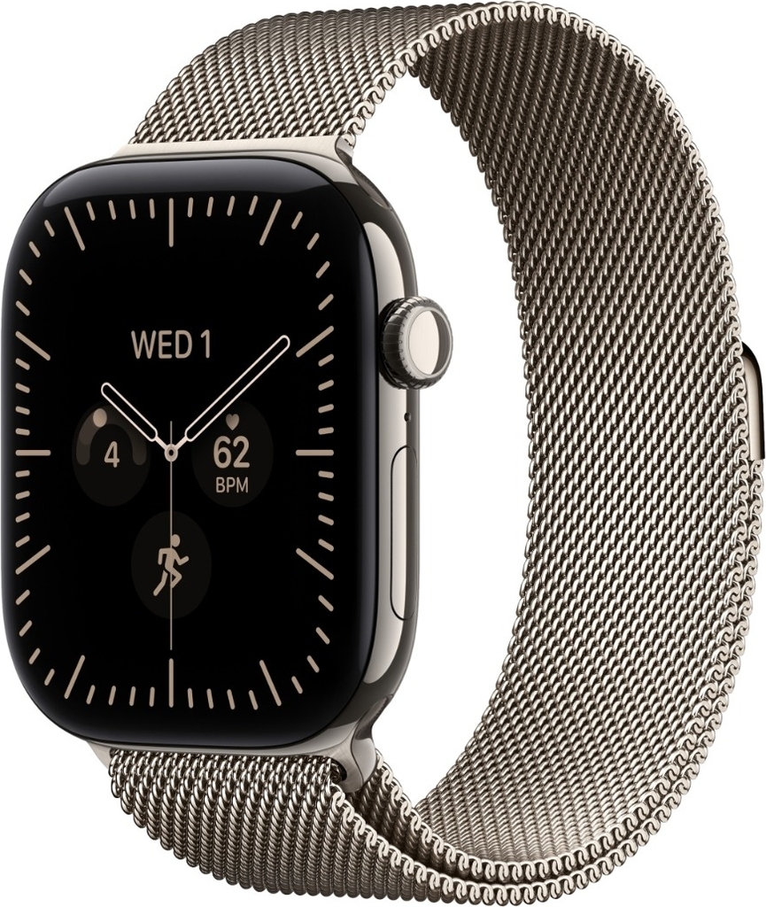 apple watch series 12 gps + cellular 42mm natural titanium case with natural milanese loop