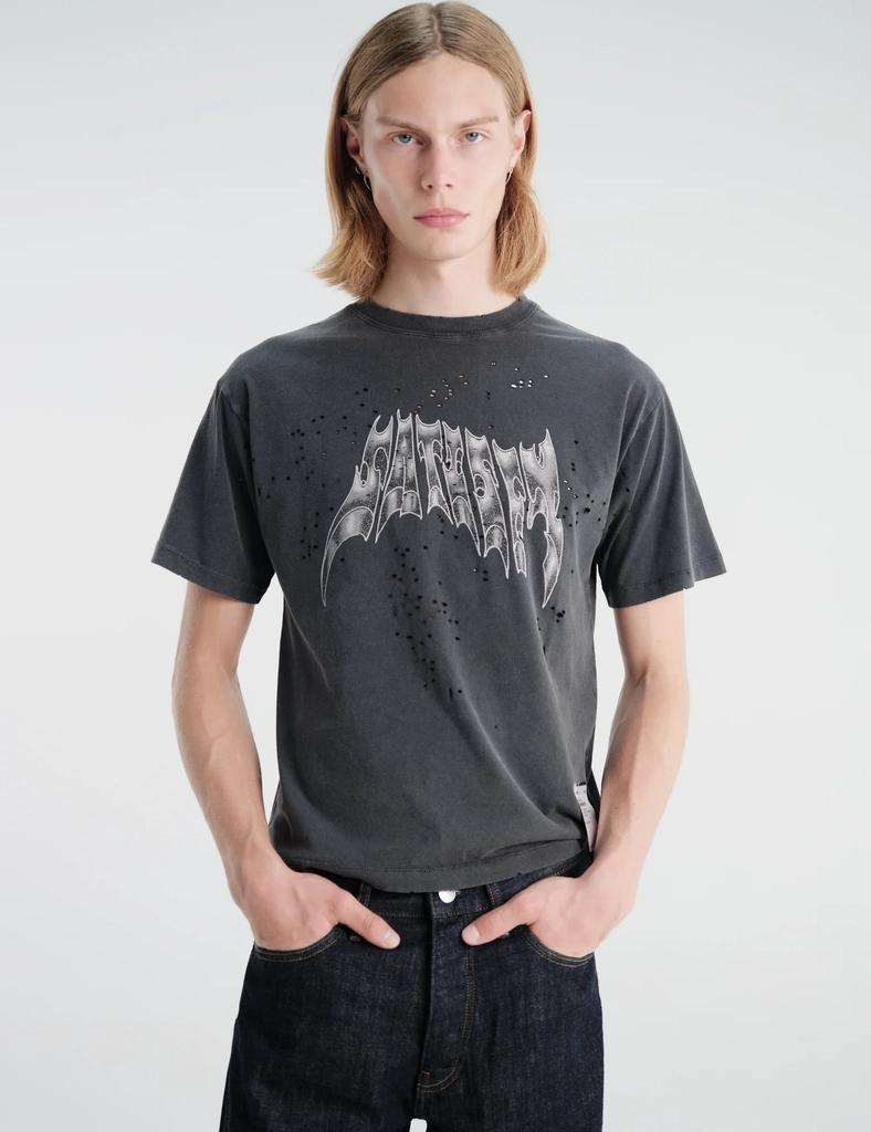 mothtech t-shirt in aged black airbrush glitt