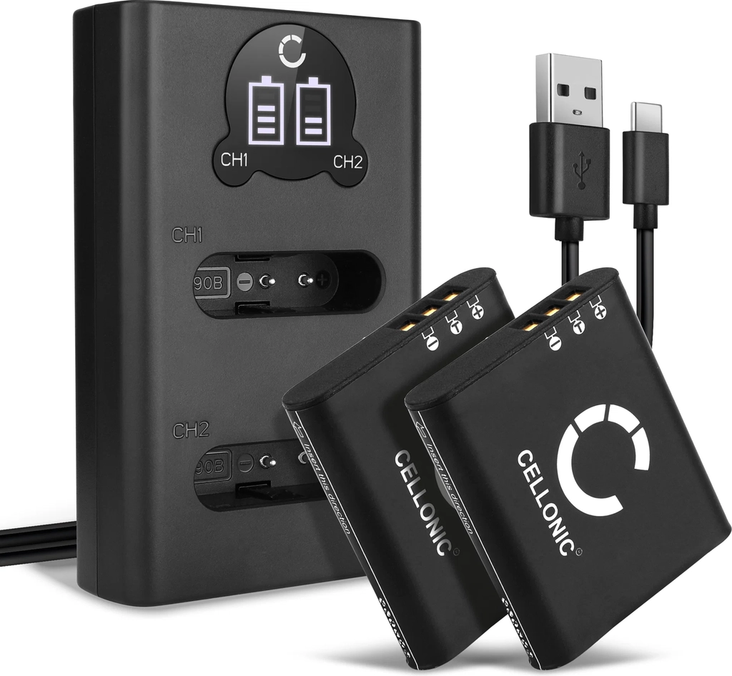 2x olympus li-92b batteri 1100mah + dobbelt oplader til cellonic