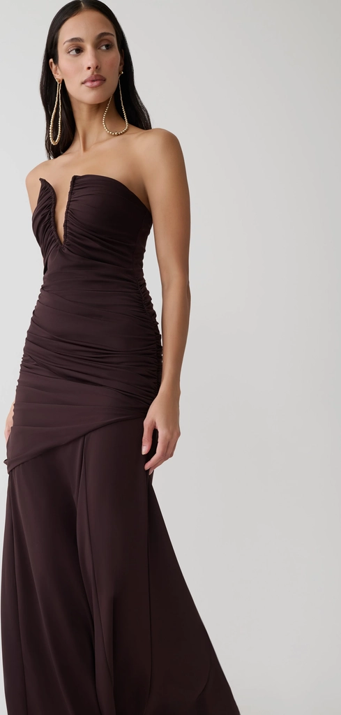 kaiydo gathered centre wire maxi dress - chocolate