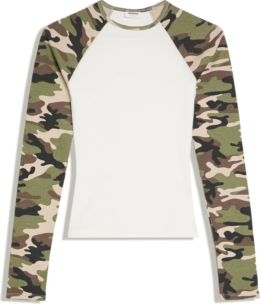 bershkaprinted long-sleeve t-shirt - langærmet t-shirt - khaki