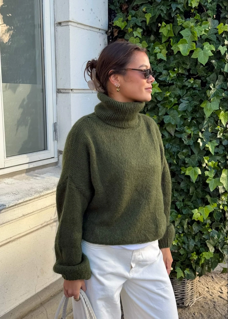 cozy højhalset strik - khaki