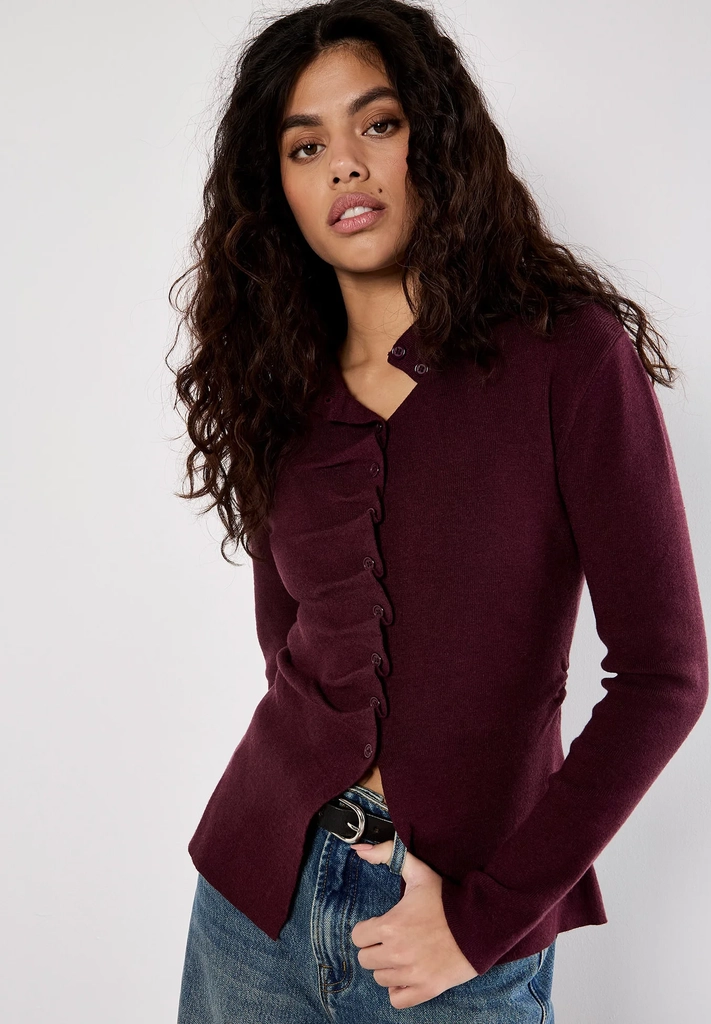 apricotbutton-down pleat - cardigan - burgundy