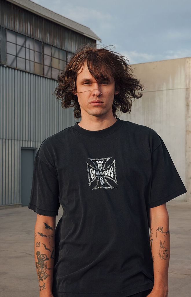 west coast choppers barb wire iron cross t-shirt