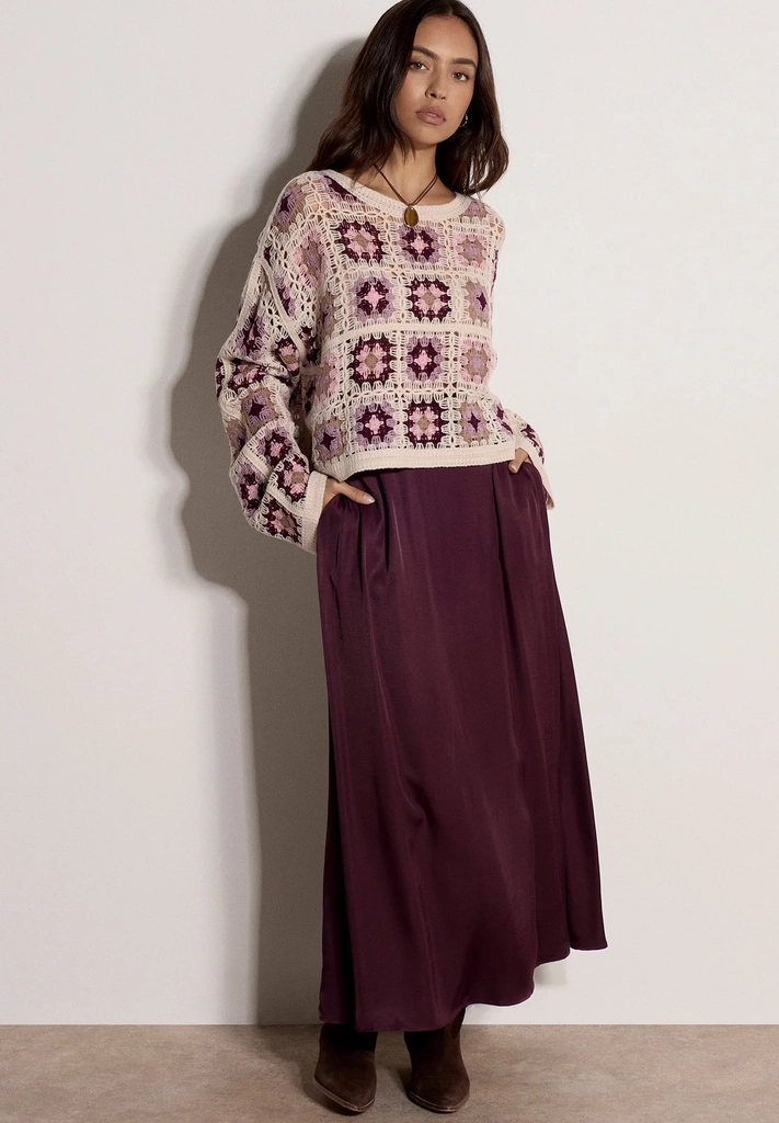 apricot crochet squares cropped jumper - striktrøje - mauve