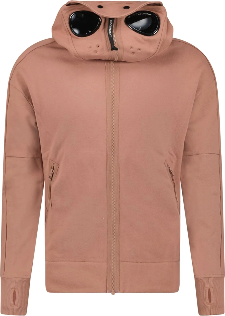 cp company hooded explorer goggle zip up sweatshirt light brown
