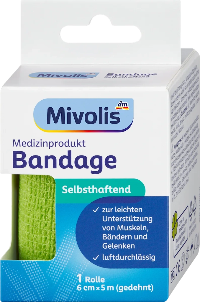 mivolisselbsthaftende bandage, 6 cm x 5 m (gedehnt), 1 rolle, 5 mmedizinprodukt