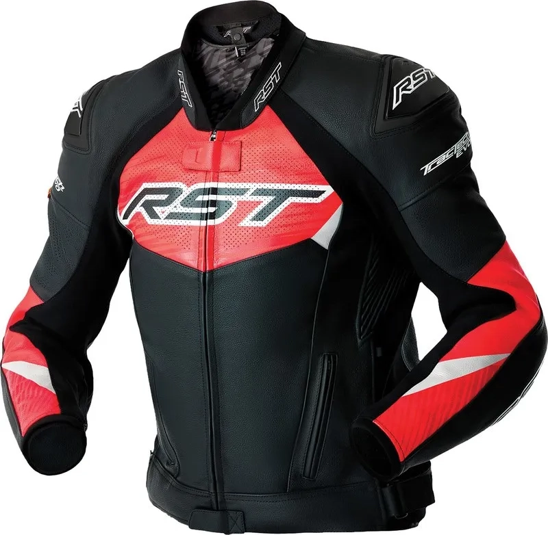 Rst Tractech Evo D3O Leather Motorcycle Jacket - Black/Flo Red Man