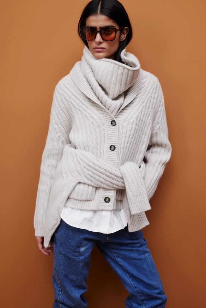cashmere strickjacke in beige