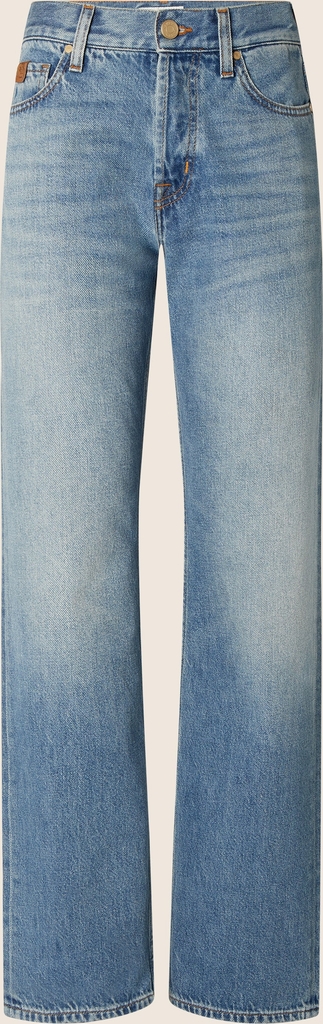 claire straight 5 pocket jeans in medium blue cotton and lyocell denim with vintage wash
