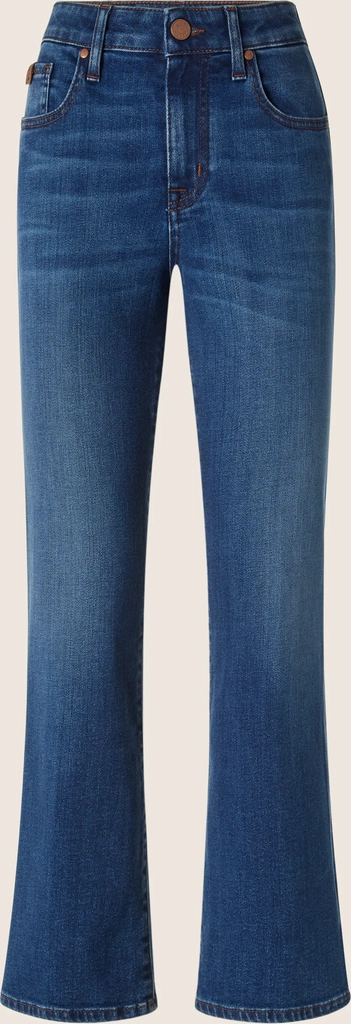 kate crop straight 5 pocket jeans in medium blue regenerated cotton and lyocell power stretch denim with vintage wash