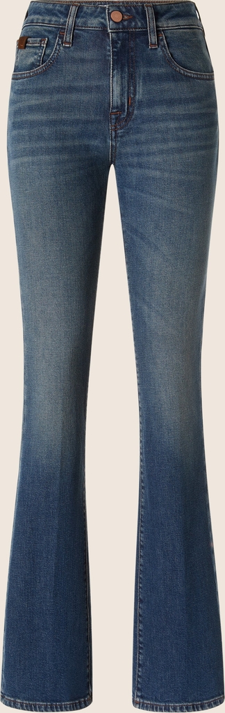 vivian bootcut 5 pocket jeans in medium blue cotton and lyocell comfort denim with vintage wash