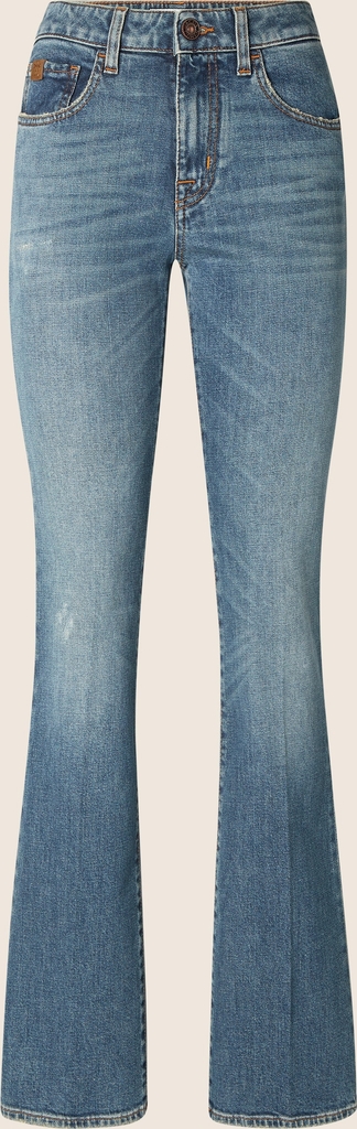 vivian bootcut 5 pocket jeans in medium blue cotton and lyocell comfort denim with vintage wash