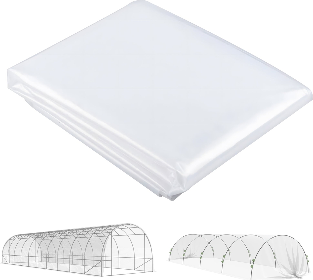 outsunny drivhusfolie 6x10 m vandtæt havefolie med uv-beskyttelse, ekstra tyk rivfast plastfolie, dække til drivhus poly tunnel, tunnelfolie til udendørs område transparent