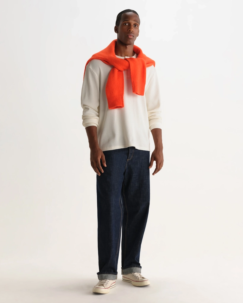 Wax London Ecru Waffle Cotton Henley Long-Sleeve T-Shirt