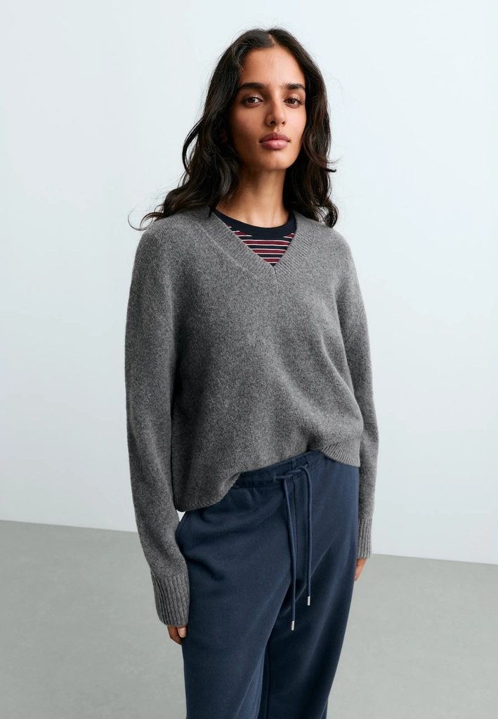 oyshosoft-touch v-neck jumper - striktrøje - mottled grey melange