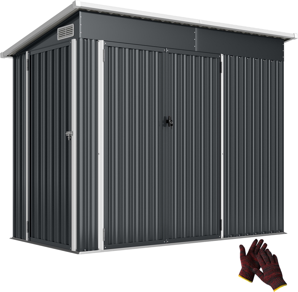 outsunny metal-haveskur 2,7 m² – låsbart, 3 døre, ventileret, ensidet tag, handsker inkluderet (234 x 132 x 185 cm)