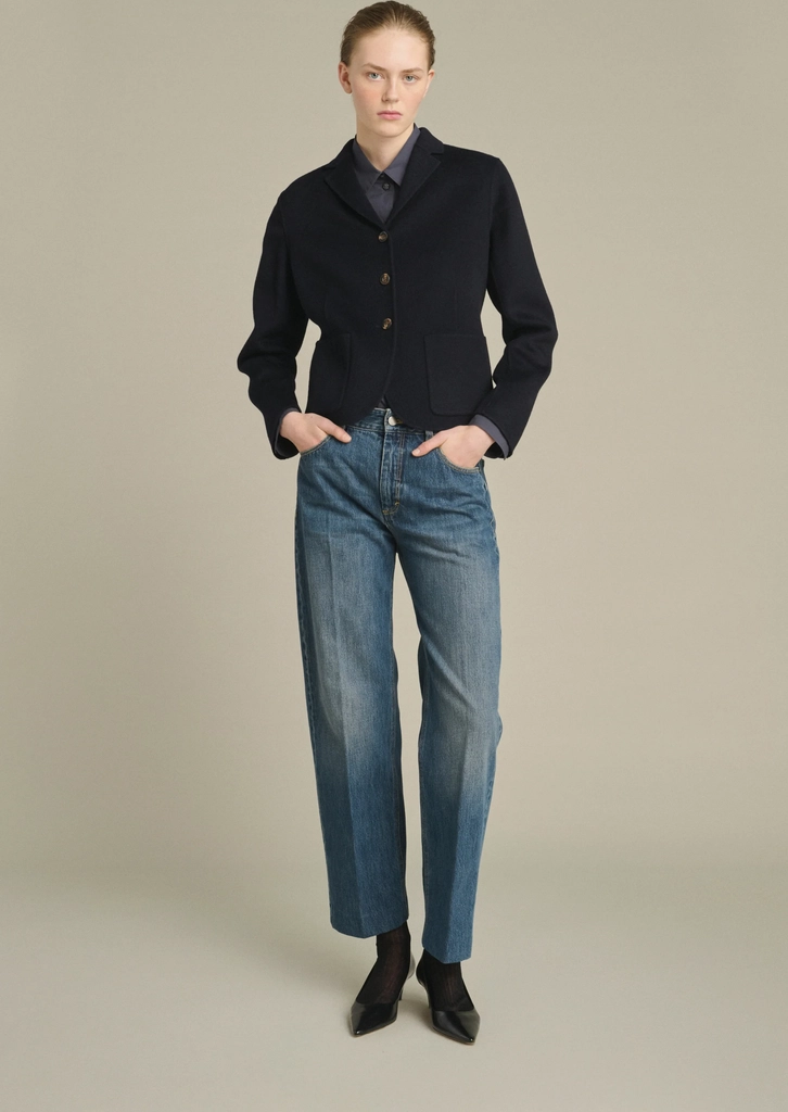 jacket hespera - deep navy double-faced wool fitted - soeur