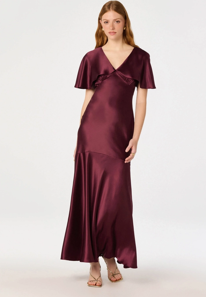 jamie cape sleeve satin maxi dress