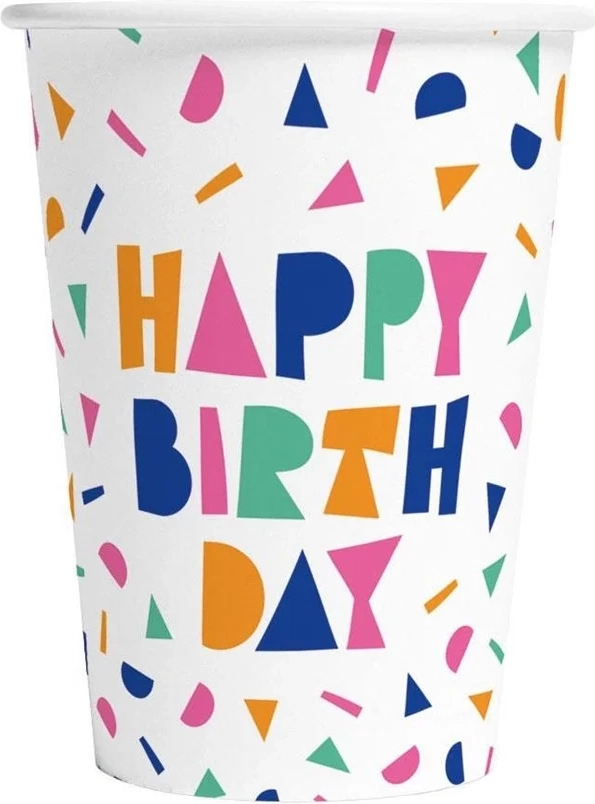 Globos Europe Einweggeschirr Partybecher Happy Birthday 8x