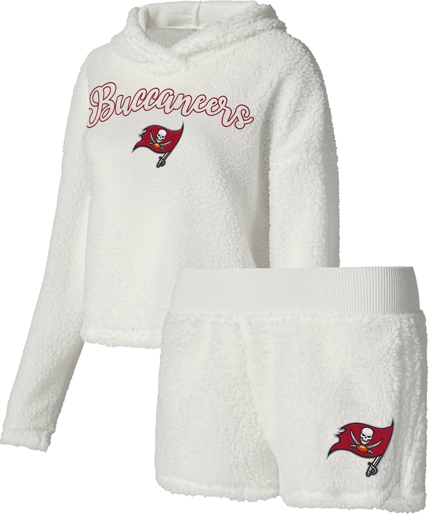 women's tampa bay buccaneers concepts sport white fluffy pullover sweatshirt & shorts sleep set