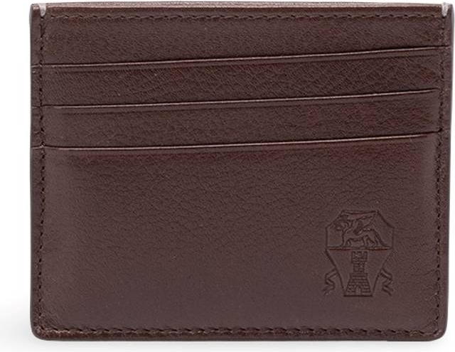 Brunello Cucinelli Grain Leather Card Holder Dark Brown