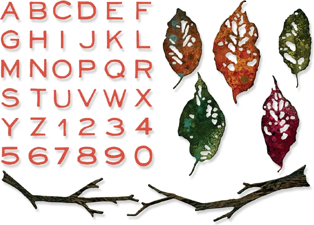 sizzix thinlits die set 43pk - vault leaves + sticks by tim holtz