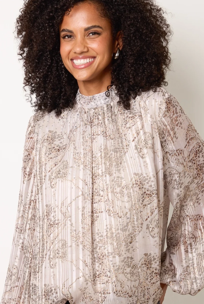 rhinestone snake puff ball blouse