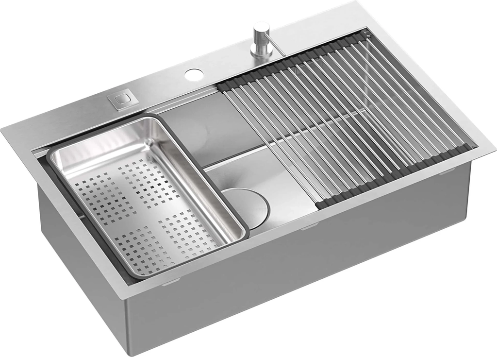 stålvask burt 110 workstation inkl. sæbedispenser, drain cover, qmat, bakke og skærebræt